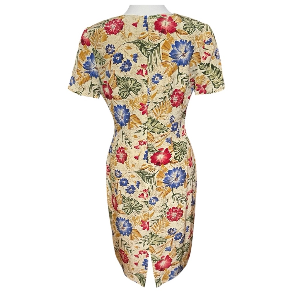 Woman's Dress Maggy London Colorful Floral‎ Sheath Square Neck Short Sleeve Midi - Picture 2 of 10